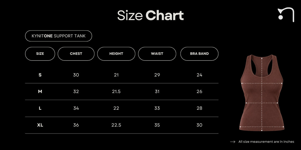 Size Chart for KynitOne™ Support Tank