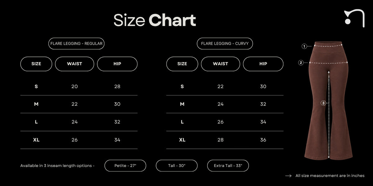 Size Chart for KynitOne™ Flare Leggings